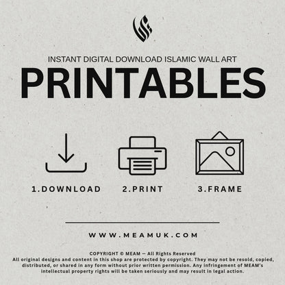 Digital Download Set of 3 Royal Blue & White Arabic Prints