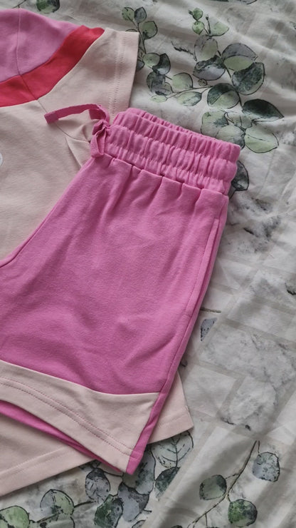 Custom T-shirt & Short Set In Pink Paradise (Size 6mnths - 10yrs)