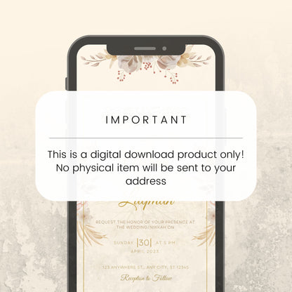 Digital Walimah Nikkah Evite - Beige Floral Design