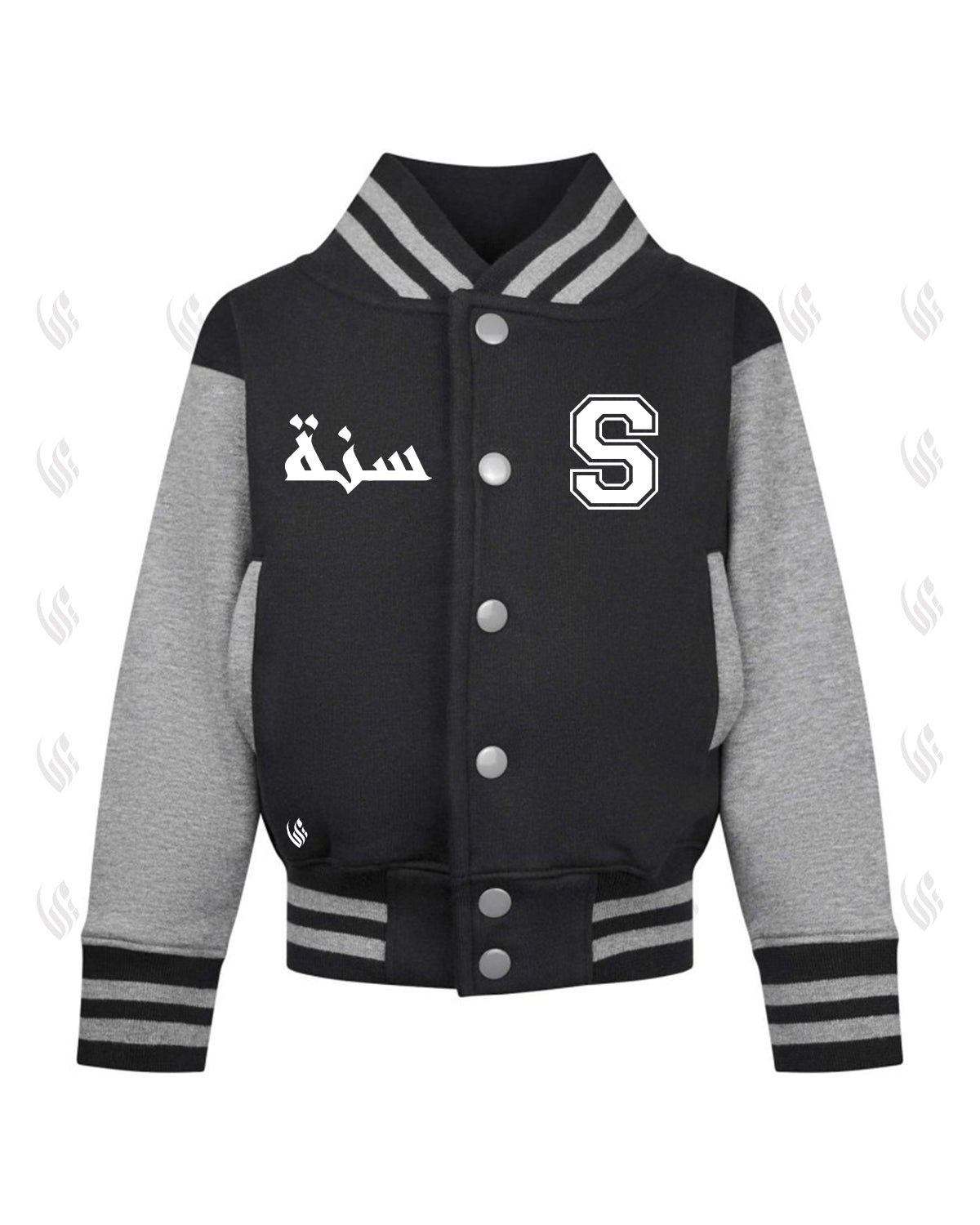 Custom BLACK/GREY Kids Arabic Varsity Jacket