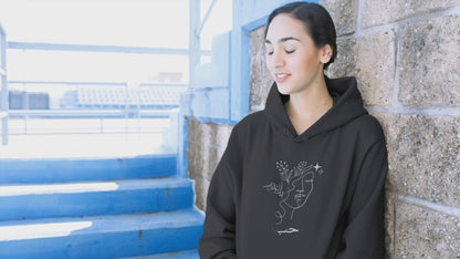 Floral Face Love Hubb Arabic Hoodie-White